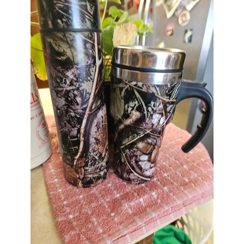 Camo Stainless Steel Travel Mug and Thermos Set Hunting Camouflage Drinkware